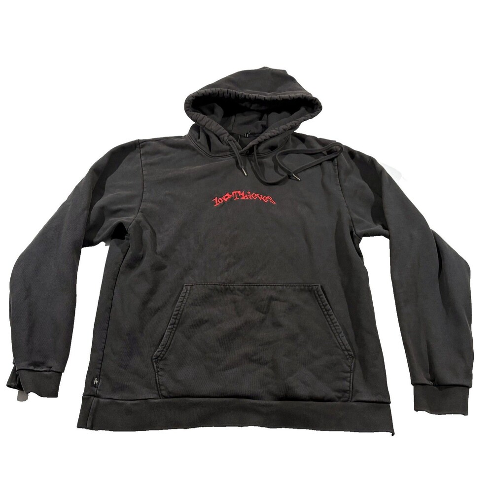 100 Thieves Black Mens Open World Underworld Hoodie Graphic Print Pullover XL